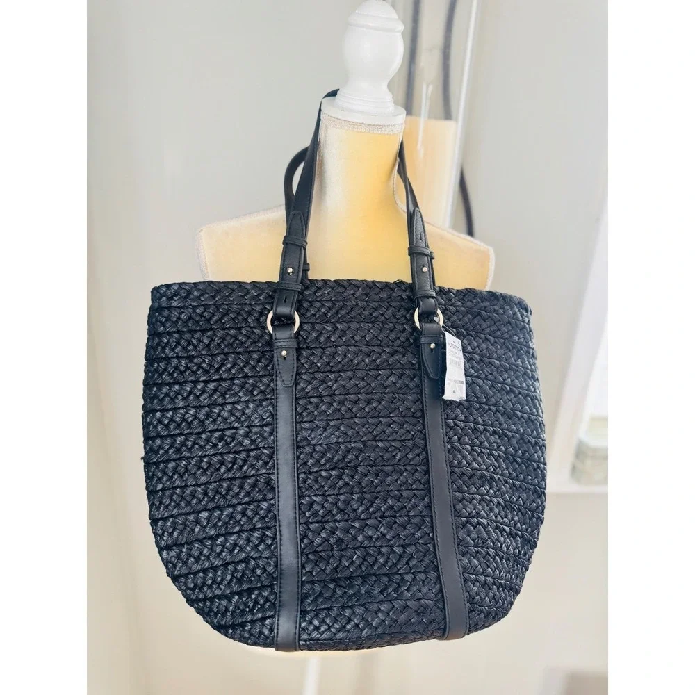 Helen Kaminski Pinimil Bridle Raffia Tote Bag, Black,‎ Designer Luxury, NWT